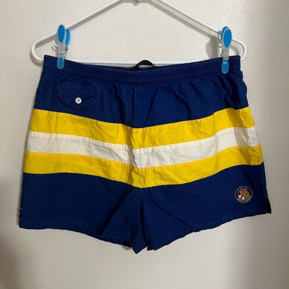 POLO RALPH LAUREN Vintage Striped Swim Trunks Blue Yellow White Boy's Size L